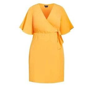 NWT City Chic Womens Carly Dress XXL/24 Faux Wrap V‎ Neck Lined Elastic Waist